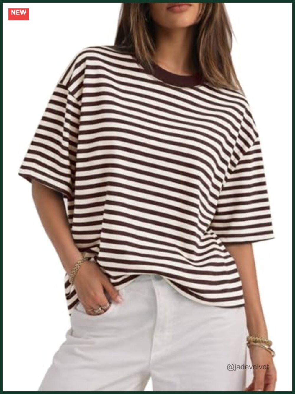Oversized Striped Tee Short Sleeve Crewneck Casual Summer Top